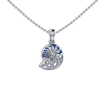 Celtic Nautilus And Double Heart Sterling Silver Pendant TPD6082